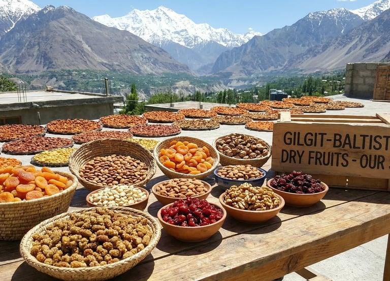 Gilgit Baltistan dry fruits including apricots almonds and walnuts