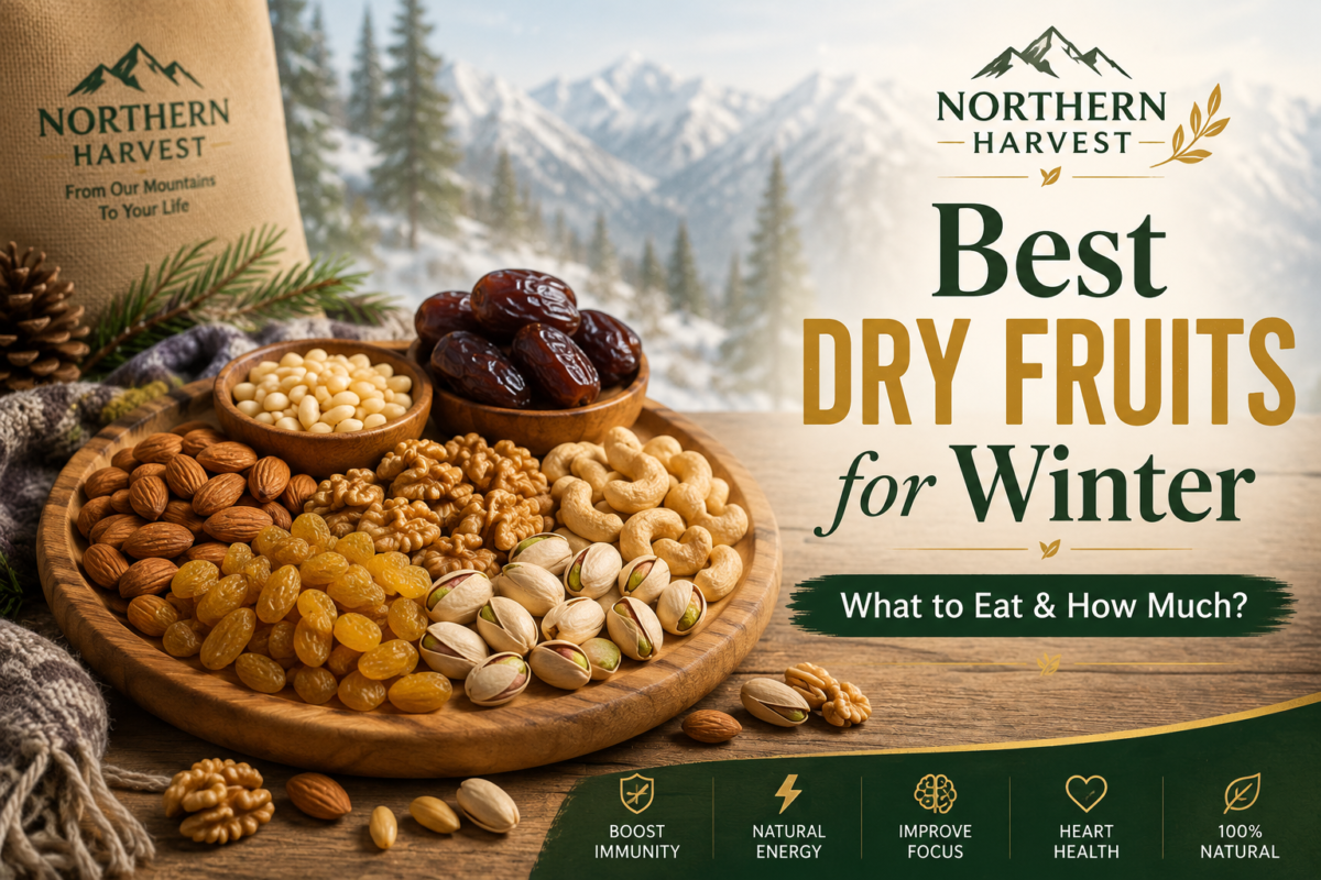 Best dry fruits for winter include almonds, walnuts, dates, pistachios, and chilgoza
