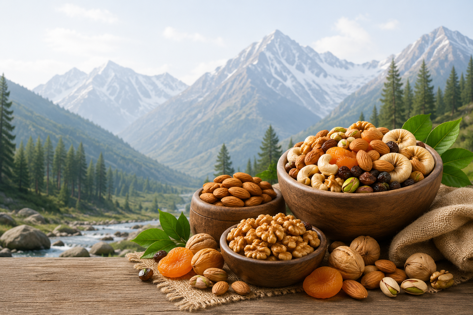 Assorted dry fruits arranged as a healthy snack