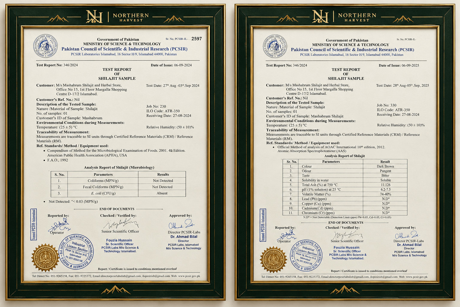 Norther Harvest Shilajit laboratory test report